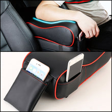 Load image into Gallery viewer, Universal Car PU Leather and Memory Foam Wrapped Armrest Box Car Armrest Box Mat with Phone Holder Storage Bag &amp; Card Slot, with Card Slot (Black), with Card Slot (Black Red), with Card Slot (Beige), with Card Slot (Brown)
