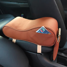 Load image into Gallery viewer, Universal Car PU Leather and Memory Foam Wrapped Armrest Box Car Armrest Box Mat with Phone Holder Storage Bag &amp; Card Slot, with Card Slot (Black), with Card Slot (Black Red), with Card Slot (Beige), with Card Slot (Brown)