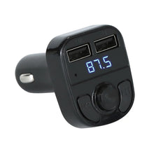 Load image into Gallery viewer, X8 Car MP3 Wireless Stereo Music Player Full Frequent FM Transmitter Wireless Car Charger Adapter with Dual USB Ports Digital Display Support U Disk and TF Card Wireless Headset for Mobile Phone, X8  3 in 1