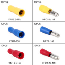 Load image into Gallery viewer, 60 in 1 Mixed Cold Press Electrical Insulated Terminals Bullet Solderless Crimp Connectors Kit, 60 in 1