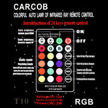 Load image into Gallery viewer, 2 PCS W5W 194 T10 Multi Colors COB 12 SMD RGB LED Bulbs with Remote Control Wedge Side Lights License Plate Lamp, DC 12V, 2 PCS W5W 194 T10