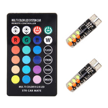 Load image into Gallery viewer, 2 PCS W5W 194 T10 Multi Colors COB 12 SMD RGB LED Bulbs with Remote Control Wedge Side Lights License Plate Lamp, DC 12V, 2 PCS W5W 194 T10