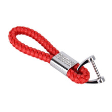 Load image into Gallery viewer, PU Leather Braided Strap Crystal Inlaid Keychain Keyring, Random Color Delivery, Crystal Inlaid