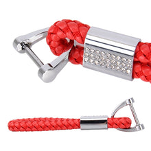 Load image into Gallery viewer, PU Leather Braided Strap Crystal Inlaid Keychain Keyring, Random Color Delivery, Crystal Inlaid