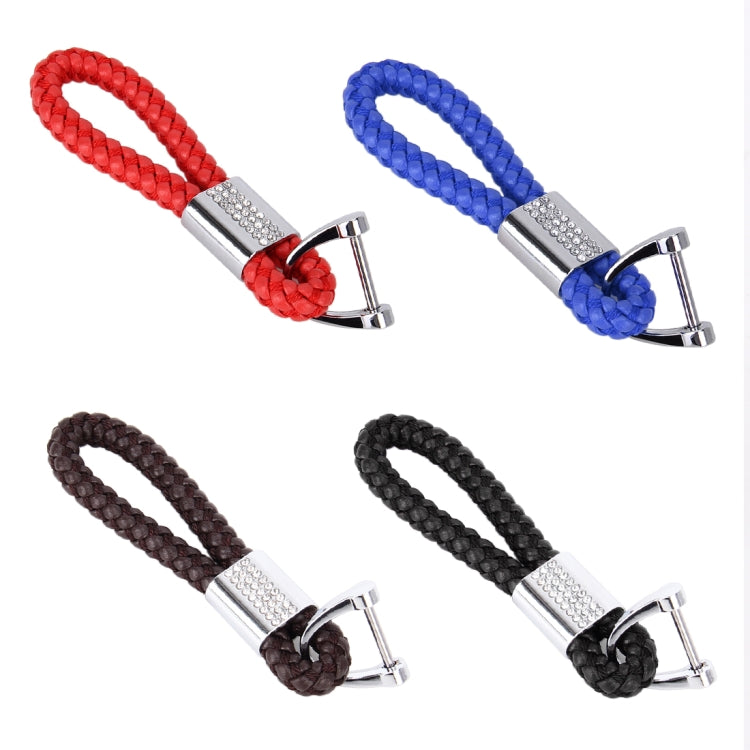 PU Leather Braided Strap Crystal Inlaid Keychain Keyring, Random Color Delivery, Crystal Inlaid