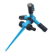 Load image into Gallery viewer, Automatic 360 Rotating Adjustable Garden Water Sprinklers Lawn Irrigation System with 3 Arm Sprayers and Spike Base, 360 Rotating Water Sprinkler (Blue), 360 Rotating Water Sprinkler (Green)