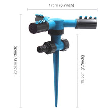 Load image into Gallery viewer, Automatic 360 Rotating Adjustable Garden Water Sprinklers Lawn Irrigation System with 3 Arm Sprayers and Spike Base, 360 Rotating Water Sprinkler (Blue), 360 Rotating Water Sprinkler (Green)