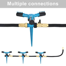 Load image into Gallery viewer, Automatic 360 Rotating Adjustable Garden Water Sprinklers Lawn Irrigation System with 3 Arm Sprayers and Spike Base, 360 Rotating Water Sprinkler (Blue), 360 Rotating Water Sprinkler (Green)