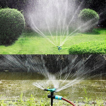 Load image into Gallery viewer, Automatic 360 Rotating Adjustable Garden Water Sprinklers Lawn Irrigation System with 3 Arm Sprayers and Spike Base, 360 Rotating Water Sprinkler (Blue), 360 Rotating Water Sprinkler (Green)