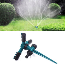 Load image into Gallery viewer, Automatic 360 Rotating Adjustable Garden Water Sprinklers Lawn Irrigation System with 3 Arm Sprayers and Spike Base, 360 Rotating Water Sprinkler (Blue), 360 Rotating Water Sprinkler (Green)