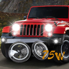 Load image into Gallery viewer, 2 PCS 7 inch IP68 Waterproof 6500K 75W CREE LED Headlight Hi/Lo Beam Driving Lamp for Jeep Wrangler JK TJ LJ, 6500K 75W