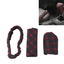 Load image into Gallery viewer, 3 PCS Car Hand Brake Cover Shift Knob Gear Stick Cushion Sets Rear View Mirror Sets Cover Car Accessory Interior Decoration Pad, 3 PCS Red, 3 PCS White