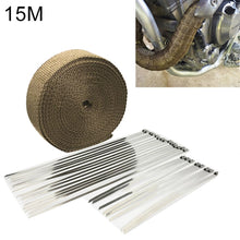 Load image into Gallery viewer, 15m Titanium Gold Exhaust Wrap Auto Motor Exhaust Heat Shield Wrap Heat Resistant Wrap, 15m Titanium Gold