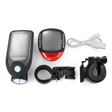 Load image into Gallery viewer, 2 PCS 3W 240LM USB Solar Energy Motorcycle / Bicycle Light Set, Front Light+Back Light, Front Light+Back Light Black, Front Light+Back Light White