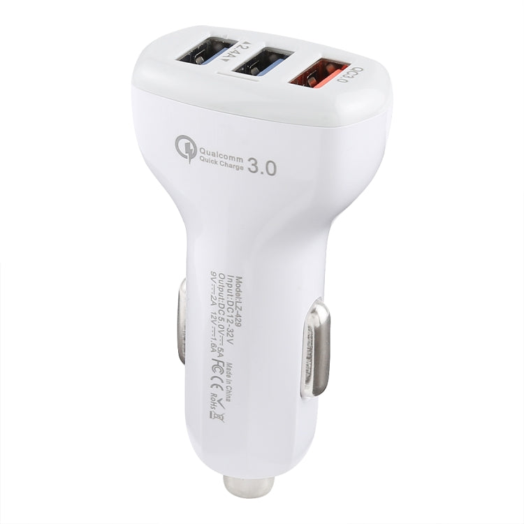 LZ-429 QC3.0 2.4A Three USB Ports Smart Quick Car Charger, LZ-429 White, LZ-429 Black