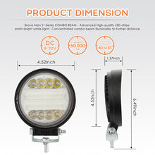 Load image into Gallery viewer, 2 PCS 4 inch 15W Spot / Flood Light White Light Round-Shaped Waterproof Car SUV Work Lights Spotlight LED Bulbs, DC 9-30V, 4 inch 15W Round-Shaped