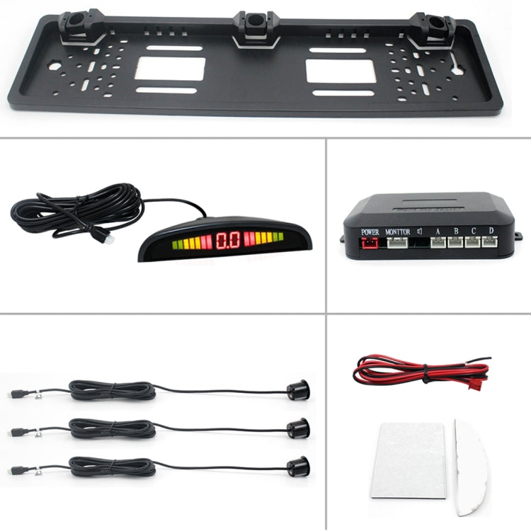 PZ300L Europe Car License Plate Frame Parking Sensors Reversing Radar with 3 Radar Detector, PZ300L