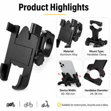 Load image into Gallery viewer, Motorcycle Handlebar Aluminum Alloy Phone Bracket, Suitable for 60-100mm Device, Handlebar Bracket for 60-100mm