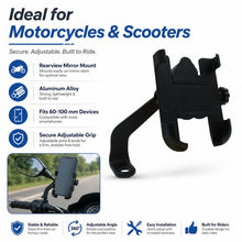 Load image into Gallery viewer, Motorcycle Rear View Mirror Aluminum Alloy Phone Bracket, Suitable for 60-100mm Device, Rear View Mirror for 60-100mm