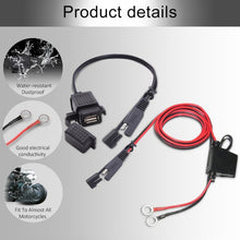 Load image into Gallery viewer, Motorcycle 5V 2.1A Waterproof USB Charger Kit SAE to USB Adapter, with Extension Harness, SAE to USB Adapter