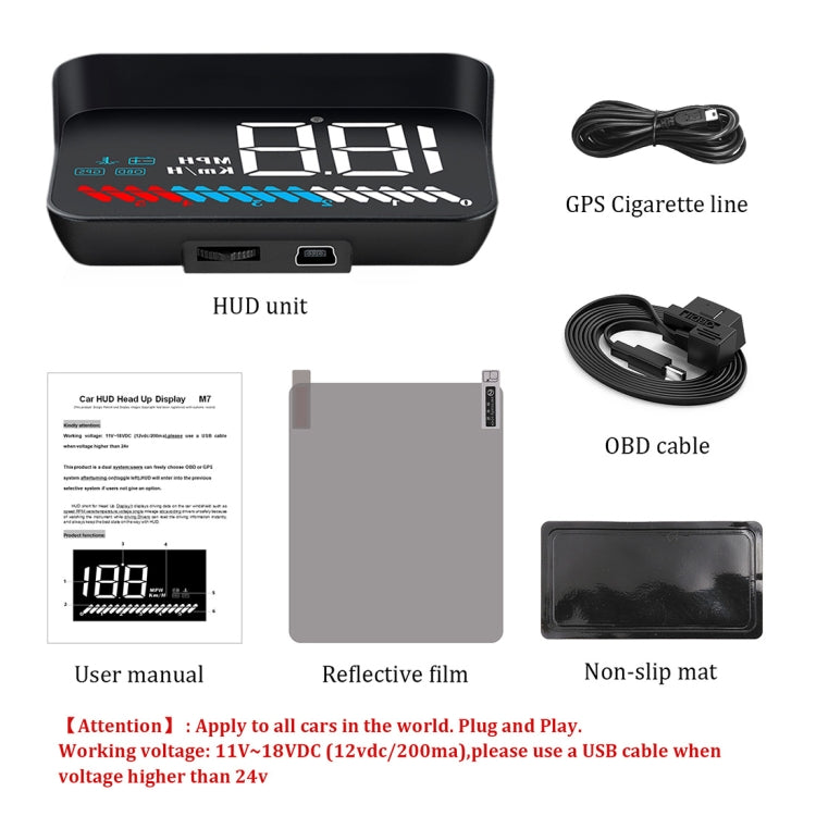 M7 3.5 inch Universal Car OBD2 + GPS HUD Vehicle-mounted Head Up Display Fuel Consumption, M7