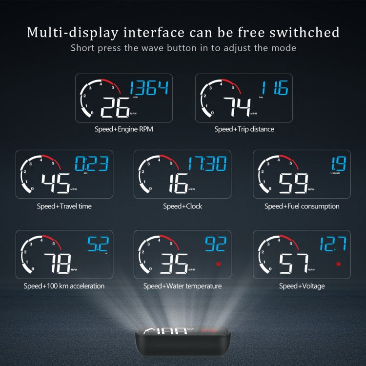 M10 3.5 inch Universal Car OBD2 HUD Vehicle-mounted Head Up Display, M10(Blue), M10(Yellow)
