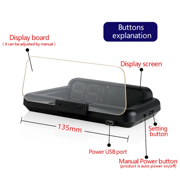 With Adjustable Reflection Board, Speed & RPM & Water Temperature & Oil Consumption & Driving Distance / Time & Voltage Display, Over Speed Alarm, Connect OBD2 Interface, C500(Green), C500(Blue), C500（White)