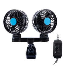 Load image into Gallery viewer, HUXIN HX-T605 7W 360 Degree Adjustable Rotation Clip Two Head Low Noise Mini Electric Car Fan with Gear Switch, DC12V, HX-T605