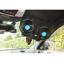 Load image into Gallery viewer, HUXIN HX-T605 7W 360 Degree Adjustable Rotation Clip Two Head Low Noise Mini Electric Car Fan with Gear Switch, DC12V, HX-T605
