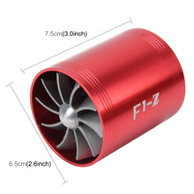 Load image into Gallery viewer, F1-Z Car Stainless Universal Supercharger Dual Double Turbine Air Intake Fuel Saver Turbo Turboing Charger Fan Set kit, Double Side(Red), Double Side(Silver), Double Side(Blue), Double Side(Black)