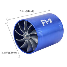 Load image into Gallery viewer, F1-Z Car Stainless Universal Supercharger Dual Double Turbine Air Intake Fuel Saver Turbo Turboing Charger Fan Set kit, Double Side(Blue), Double Side(Black), Double Side(Red), Double Side(Silver)