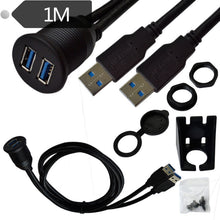 Load image into Gallery viewer, 1m Flush Mount USB 3.0 Dock Car Ship Motorcycle Dashboard Panel Male to Female Data Waterproof Extension Cord, For Cable Length: 1m