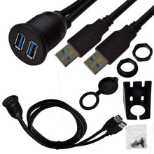 Load image into Gallery viewer, 1m Flush Mount USB 3.0 Dock Car Ship Motorcycle Dashboard Panel Male to Female Data Waterproof Extension Cord, For Cable Length: 1m