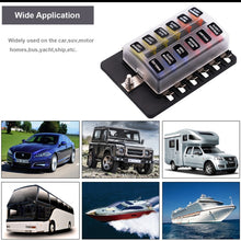 Load image into Gallery viewer, 1 in 12 Out Fuse Box PC Terminal Block Fuse Holder Kits with LED Warning Indicator for Auto Car Truck Boat, 1 in 12 Out (PC Terminal Block)