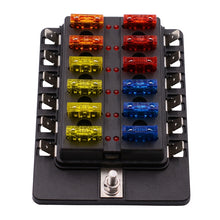Load image into Gallery viewer, 1 in 12 Out Fuse Box PC Terminal Block Fuse Holder Kits with LED Warning Indicator for Auto Car Truck Boat, 1 in 12 Out (PC Terminal Block)