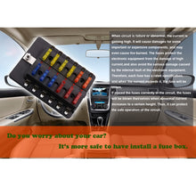 Load image into Gallery viewer, 1 in 12 Out Fuse Box PC Terminal Block Fuse Holder Kits with LED Warning Indicator for Auto Car Truck Boat, 1 in 12 Out (PC Terminal Block)