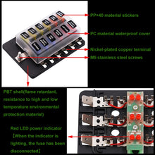 Load image into Gallery viewer, 1 in 12 Out Fuse Box PC Terminal Block Fuse Holder Kits with LED Warning Indicator for Auto Car Truck Boat, 1 in 12 Out (PC Terminal Block)