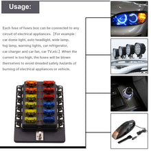 Load image into Gallery viewer, 1 in 12 Out Fuse Box PC Terminal Block Fuse Holder Kits with LED Warning Indicator for Auto Car Truck Boat, 1 in 12 Out (PC Terminal Block)
