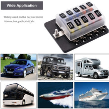 Load image into Gallery viewer, 1 in 10 Out Fuse Box PC Terminal Block Fuse Holder Kits with LED Warning Indicator for Auto Car Truck Boat, 1 in 10 Out (PC Terminal Block)