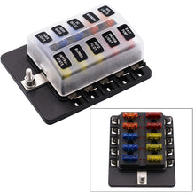 Load image into Gallery viewer, 1 in 10 Out Fuse Box PC Terminal Block Fuse Holder Kits with LED Warning Indicator for Auto Car Truck Boat, 1 in 10 Out (PC Terminal Block)