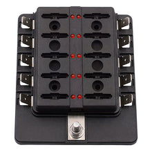 Load image into Gallery viewer, 1 in 10 Out Fuse Box PC Terminal Block Fuse Holder Kits with LED Warning Indicator for Auto Car Truck Boat, 1 in 10 Out (PC Terminal Block)