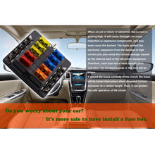 Load image into Gallery viewer, 1 in 10 Out Fuse Box PC Terminal Block Fuse Holder Kits with LED Warning Indicator for Auto Car Truck Boat, 1 in 10 Out (PC Terminal Block)