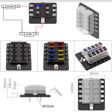 Load image into Gallery viewer, 1 in 10 Out Fuse Box PC Terminal Block Fuse Holder Kits with LED Warning Indicator for Auto Car Truck Boat, 1 in 10 Out (PC Terminal Block)