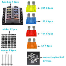Load image into Gallery viewer, 1 in 10 Out Fuse Box PC Terminal Block Fuse Holder Kits with LED Warning Indicator for Auto Car Truck Boat, 1 in 10 Out (PC Terminal Block)