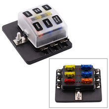 Load image into Gallery viewer, 1 in 6 Out Fuse Box PC Terminal Block Fuse Holder Kits with LED Warning Indicator for Auto Car Truck Boat, 1 in 6 Out (PC Terminal Block)