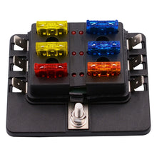 Load image into Gallery viewer, 1 in 6 Out Fuse Box PC Terminal Block Fuse Holder Kits with LED Warning Indicator for Auto Car Truck Boat, 1 in 6 Out (PC Terminal Block)