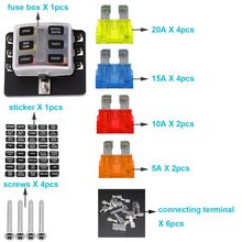 Load image into Gallery viewer, 1 in 6 Out Fuse Box PC Terminal Block Fuse Holder Kits with LED Warning Indicator for Auto Car Truck Boat, 1 in 6 Out (PC Terminal Block)