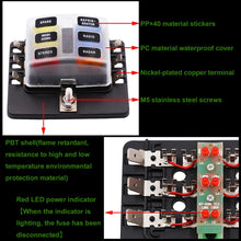 Load image into Gallery viewer, 1 in 6 Out Fuse Box PC Terminal Block Fuse Holder Kits with LED Warning Indicator for Auto Car Truck Boat, 1 in 6 Out (PC Terminal Block)
