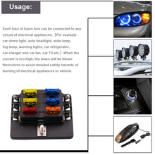 Load image into Gallery viewer, 1 in 6 Out Fuse Box PC Terminal Block Fuse Holder Kits with LED Warning Indicator for Auto Car Truck Boat, 1 in 6 Out (PC Terminal Block)