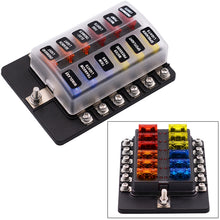 Load image into Gallery viewer, 1 in 12 Out Fuse Box Screw Terminal Section Fuse Holder Kits with LED Warning Indicator for Auto Car Truck Boat, 1 in 12 Out (Screw Terminal Section)